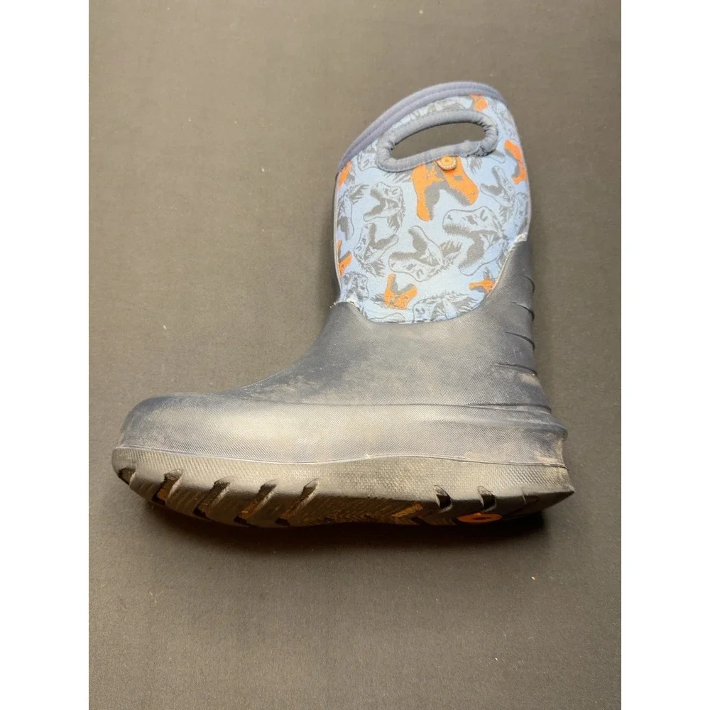BOGS Neo-Classic Cool Dinos Kids Boots Youth Size 1 Blue Orange Waterproof